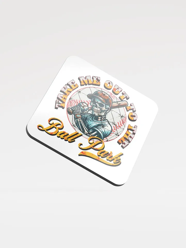 Take Me Out To The Ball Park Baseball Skeleton Slugger Cork Coaster product image (2)