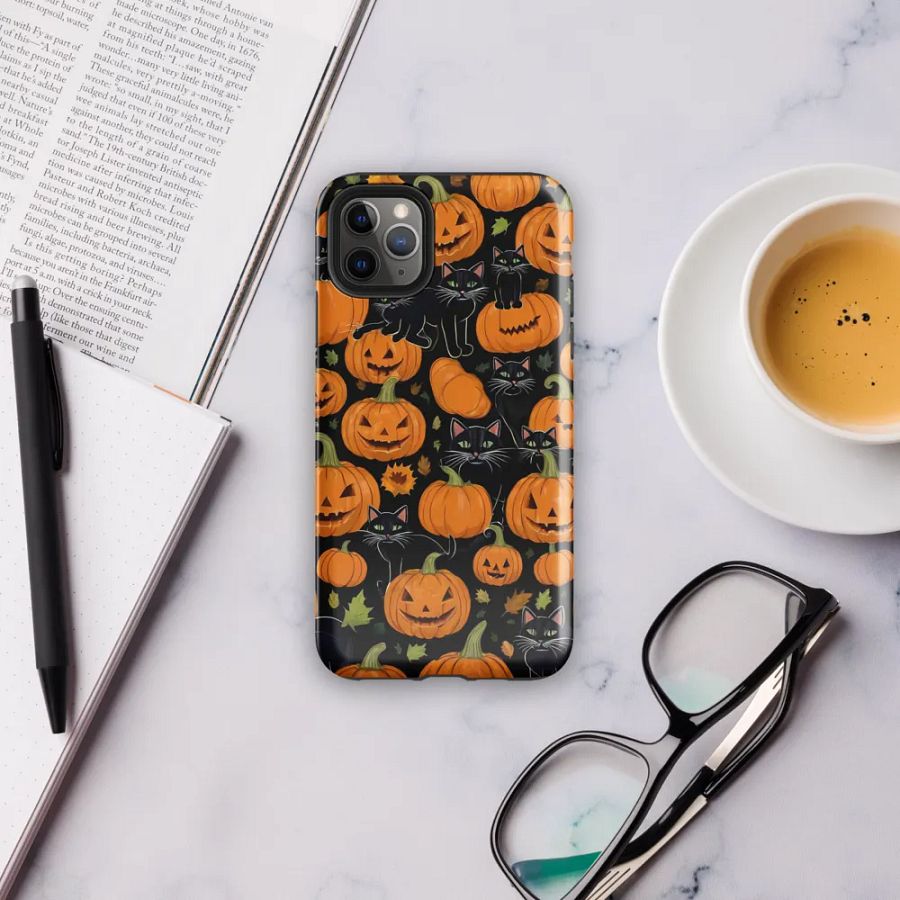 Haunted Whimsy: Pumpkin & Cat Face iPhone Case product image (38)