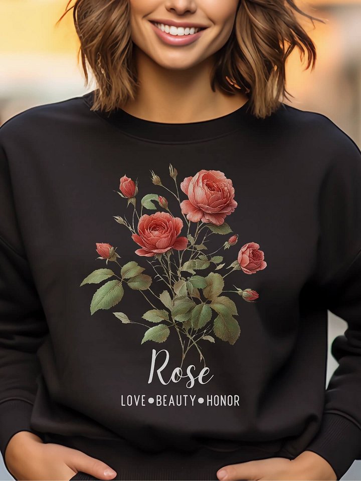 June Birth Month Inspirational Rose Flower Sweatshirt: Love Beauty Honor product image (1)