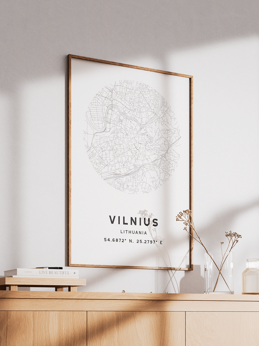 Vilnius Street Map Poster – White Minimalist Circular City Art product image (2)