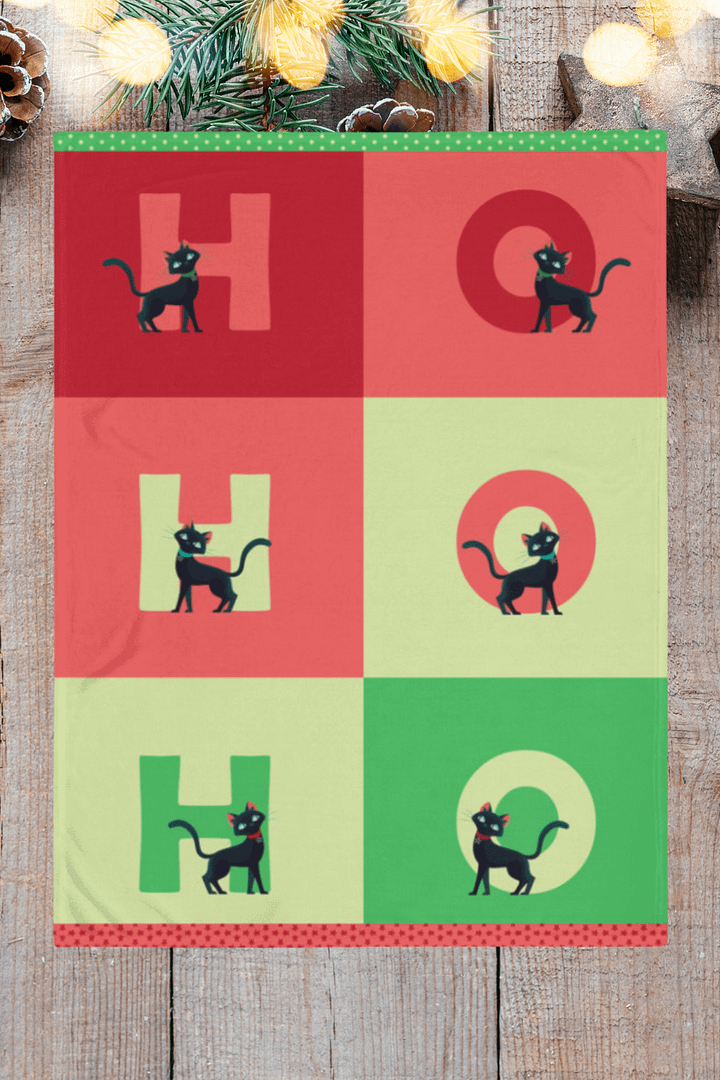 Cute Christmas Black Cat Throw Blanket, Cozy Holiday Cat Blanket 60''x80'' product image (1)