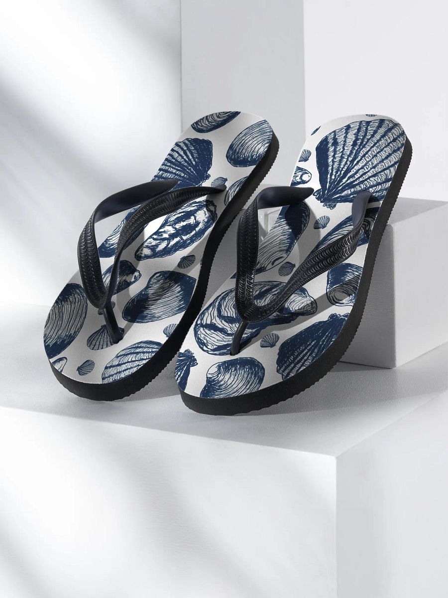 New England Tidal Treasures Flip Flops – Nautical Navy on White by Monique Faella Designs™ product image (1)