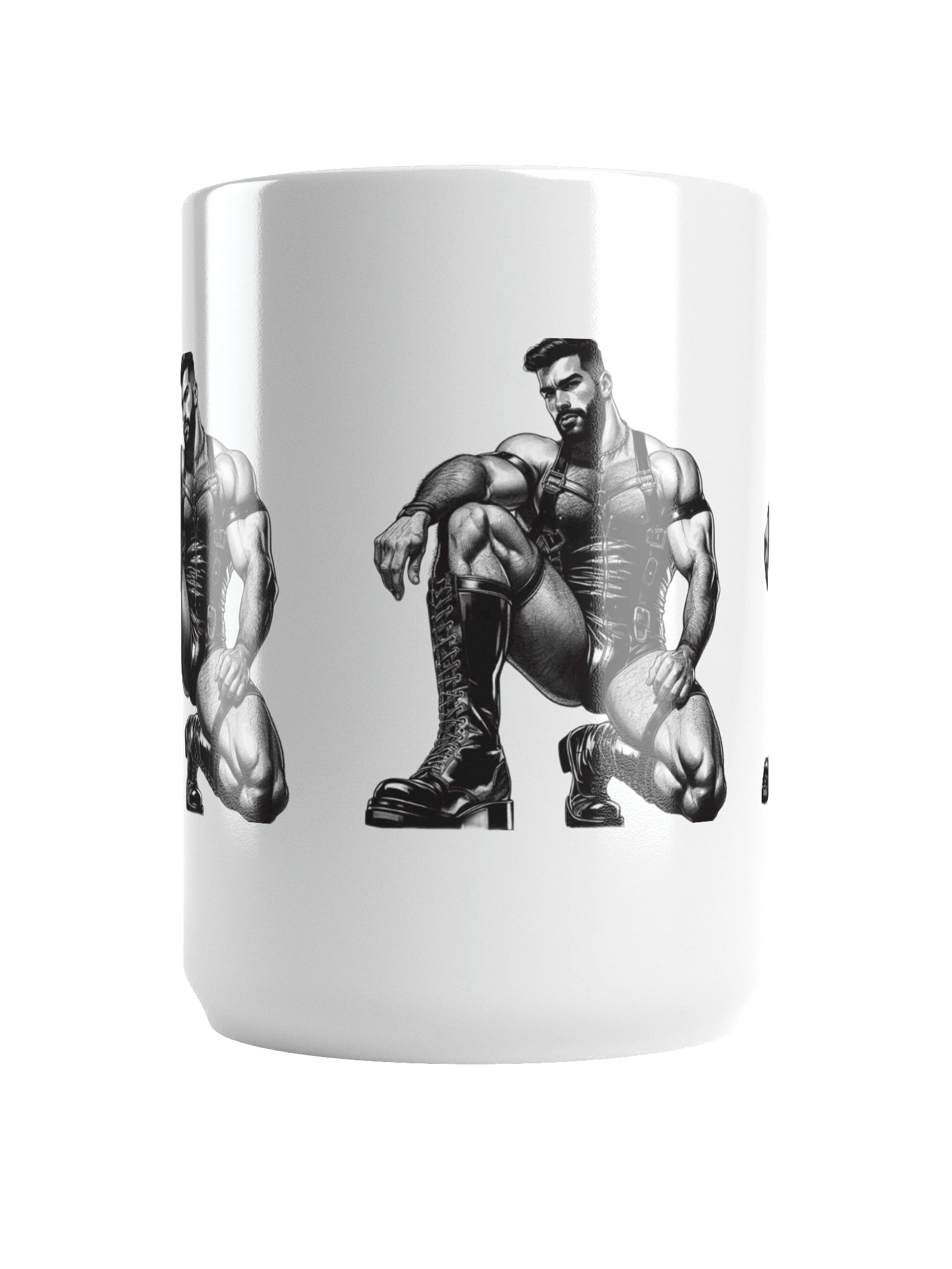 Gay Leather Top Man Leder Pride Daddy Tom of Finland Tribute Graphic Design White Glossy Mug product image (6)