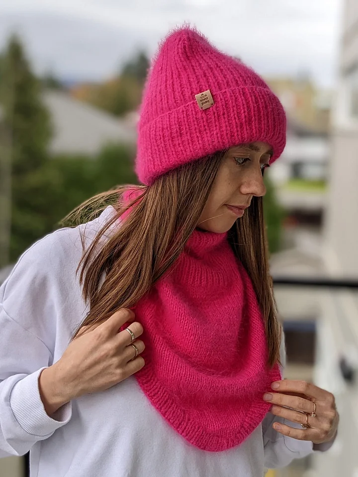 Pink Winter Bandana Cowl Knitting Pattern product image (1)
