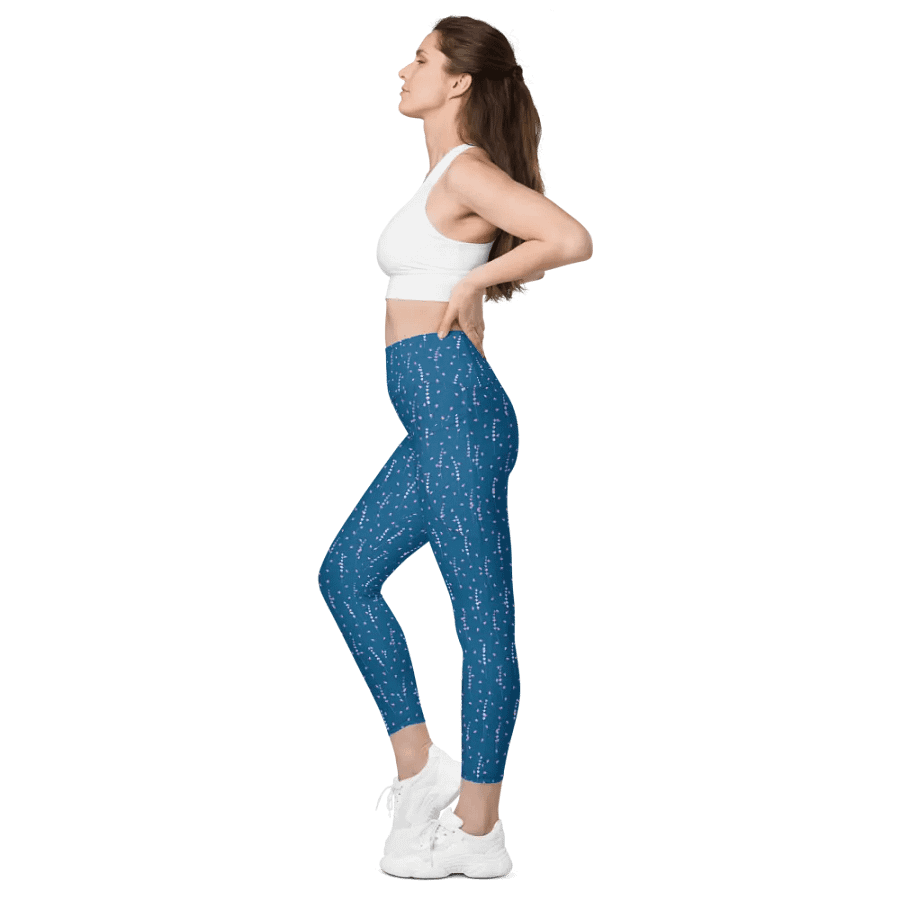 leggings with pockets in teal colour and lavender design up to 6Xl size product image (9)