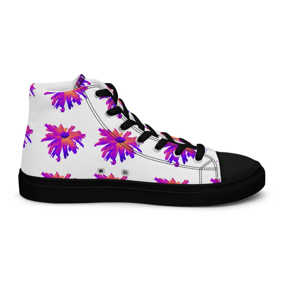 Abstract Pink Floating Daisy Flower Women's Black Toe High Top Canvas Shoes product image (5)