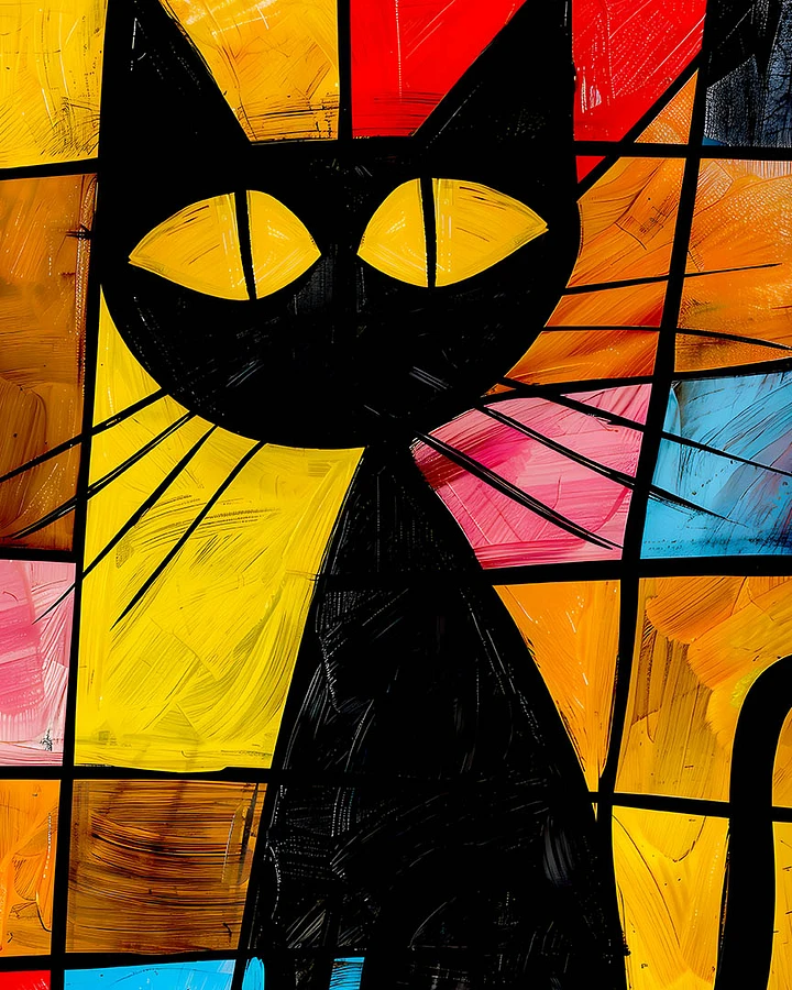 Geometric Mosaic: Abstract Stained Glass Cat Artwork Matte Poster product image (1)