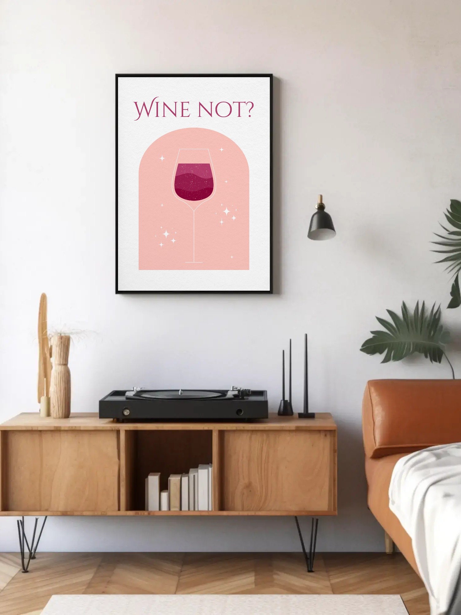 Wine Not? Modern Wine Art Print - Minimalist Wine Glass Poster, Pink and Red Home Bar Decor, Wine Lover Wall Art, Fun Kitchen Sign product image (5)
