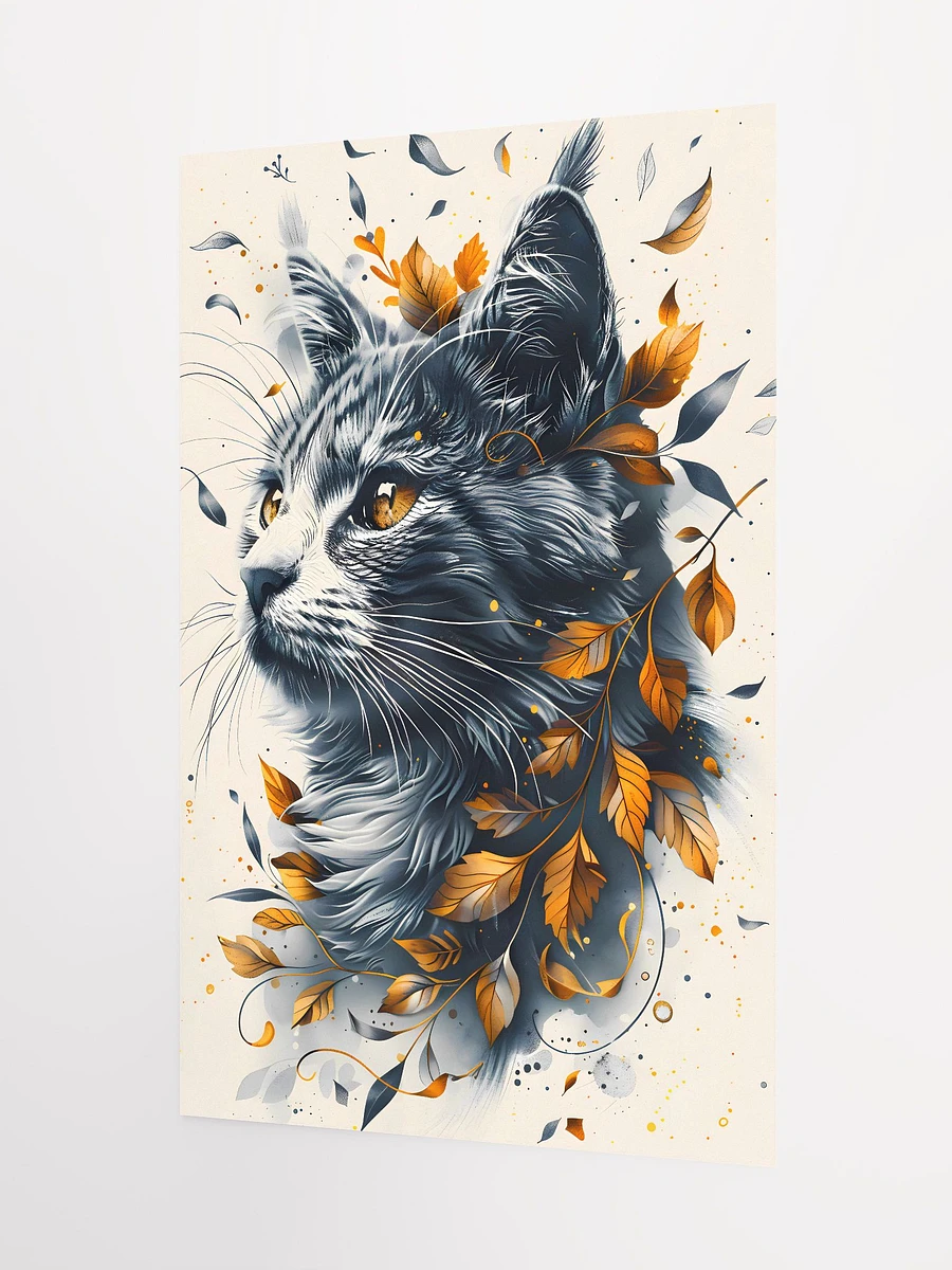 Whimsical Autumn Embrace: Majestic Cat Amidst Golden Leaves Illustration Matte Poster product image (5)