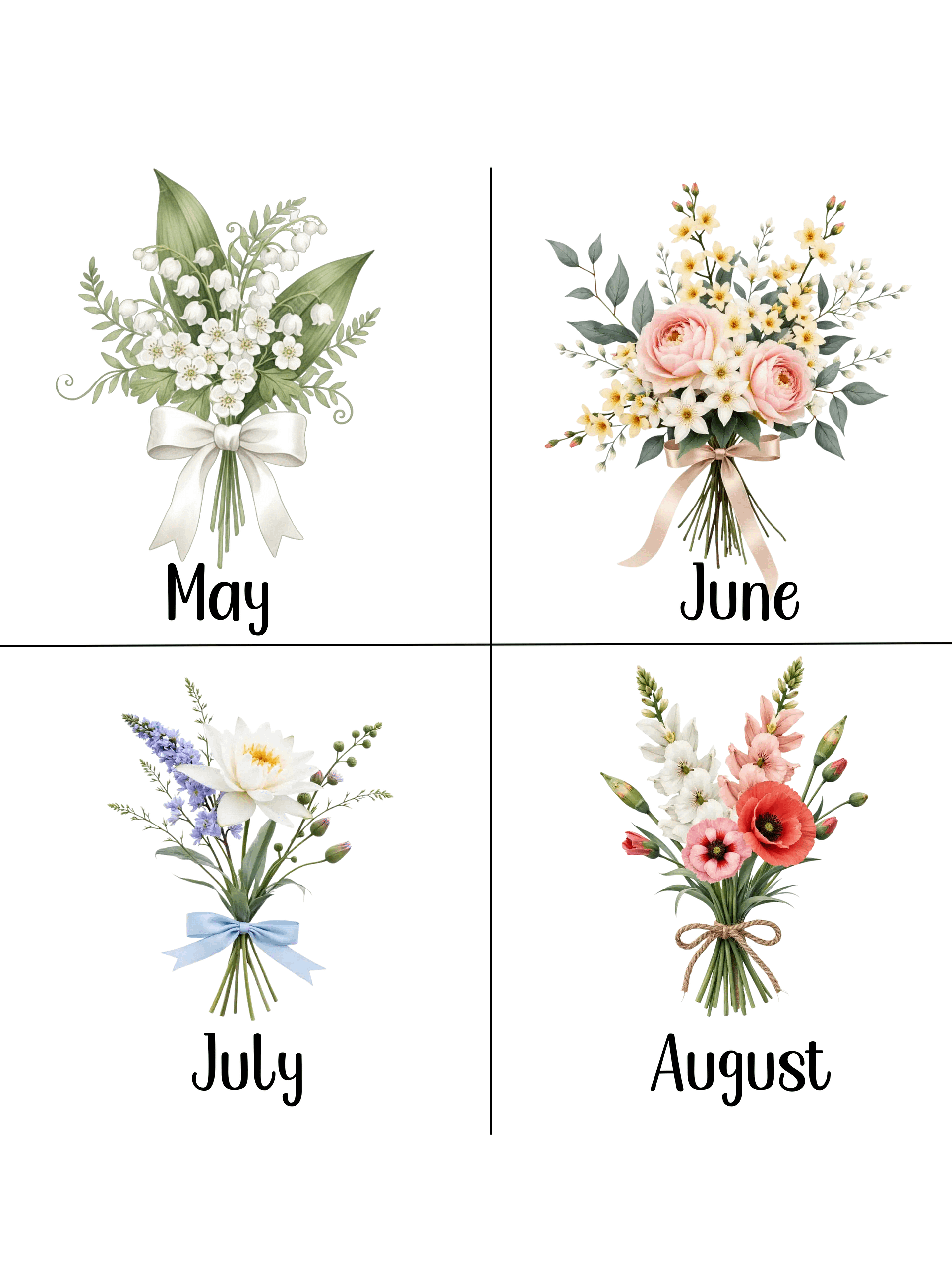 Birth Month Flower Bouquets Clipart Set | Realistic Watercolor Floral Arrangements | Botanical PNGs for Sublimation & Design Digital Product product image (3)