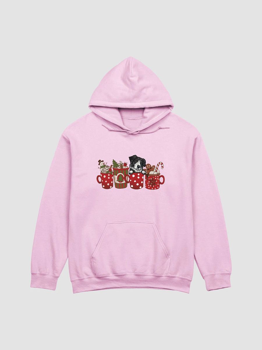 Cute Australian Shepherd(Black & White) in a Christmas Cup Hooded Sweatshirt | Funny Christmas Aussie Pup in a Cup product image (4)