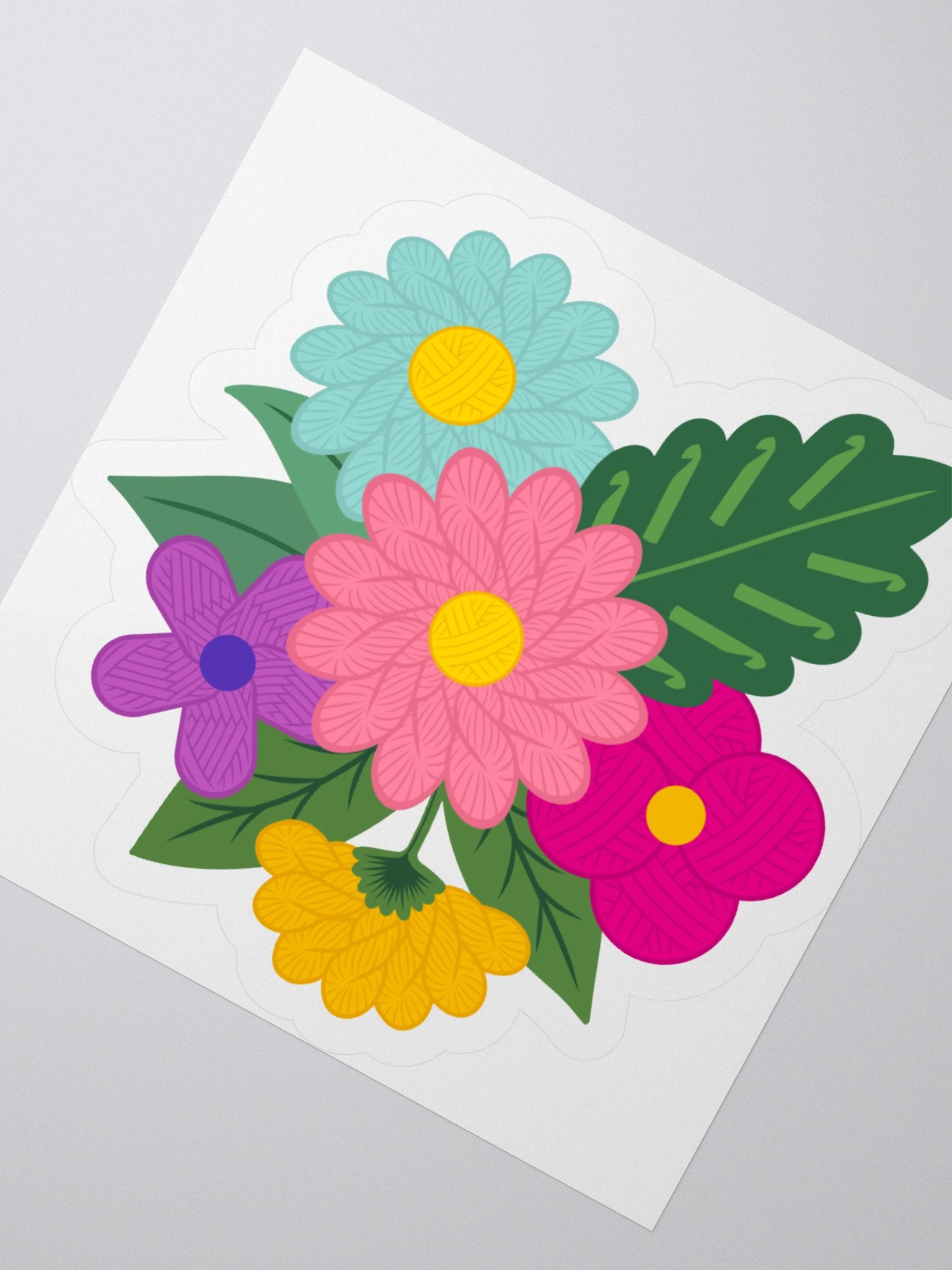 Pink Yarn Flower Cluster Sticker - Crochet product image (2)
