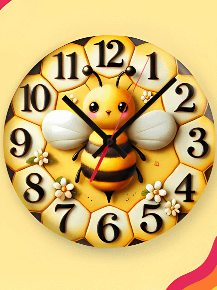 3D Cute Bee Wall Clock PNG – Adorable Honeybee Theme Design for Kids – Perfect for Sublimation – High-Quality 300 DPI Instant Digital Download product image (1)