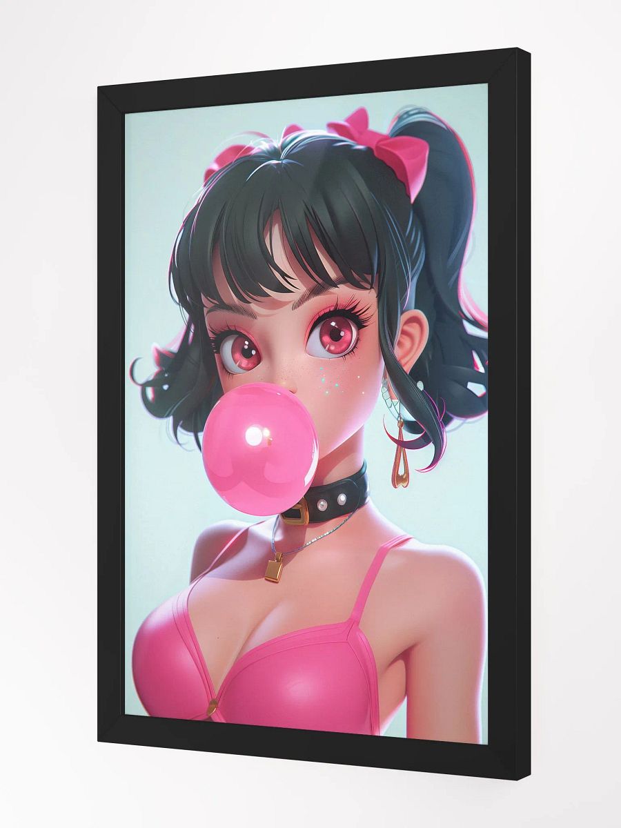 Bubblegum Bliss: Anime-Inspired Pop Art Girl Blowing Bubble Framed Poster product image (2)