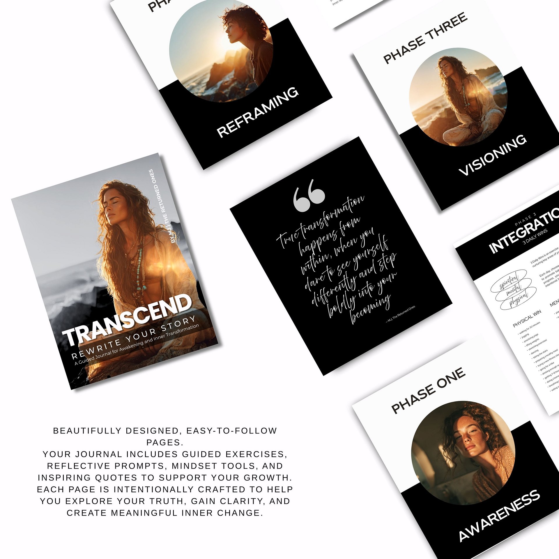 Transcend Guided Journal Workbook | 56-Page Self Discovery, Mindfulness & Healing Journal | Awareness, Reframing, Visioning, Integration, Journaling | Printable PDF product image (3)