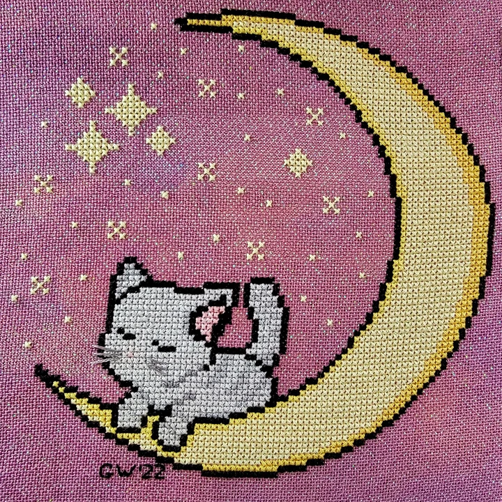 Kitty on the Moon - Cross Stitch Pattern product image (1)