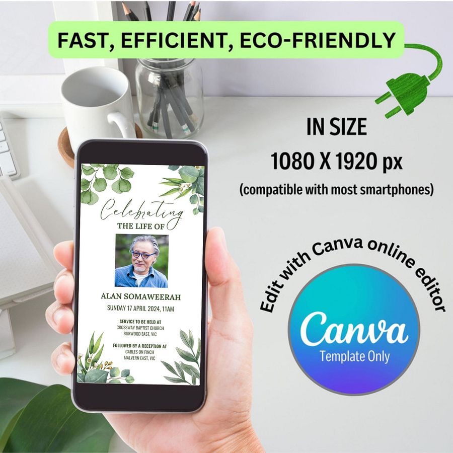 Green Leaves Evite Canva Template product image (3)