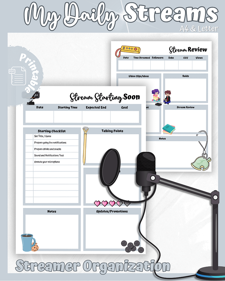 My Daily Stream Planner - Grey Edition | Digital Stream Starting Soon & Review Pages product image (1)
