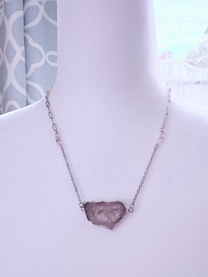 MFD-00266 | Ivory White Geode Druzy Pendant Necklace with Stainless Steel Link Chain and Paperclip Chain | Handmade Jewelry by Monique Faella Designs™ product image (2)