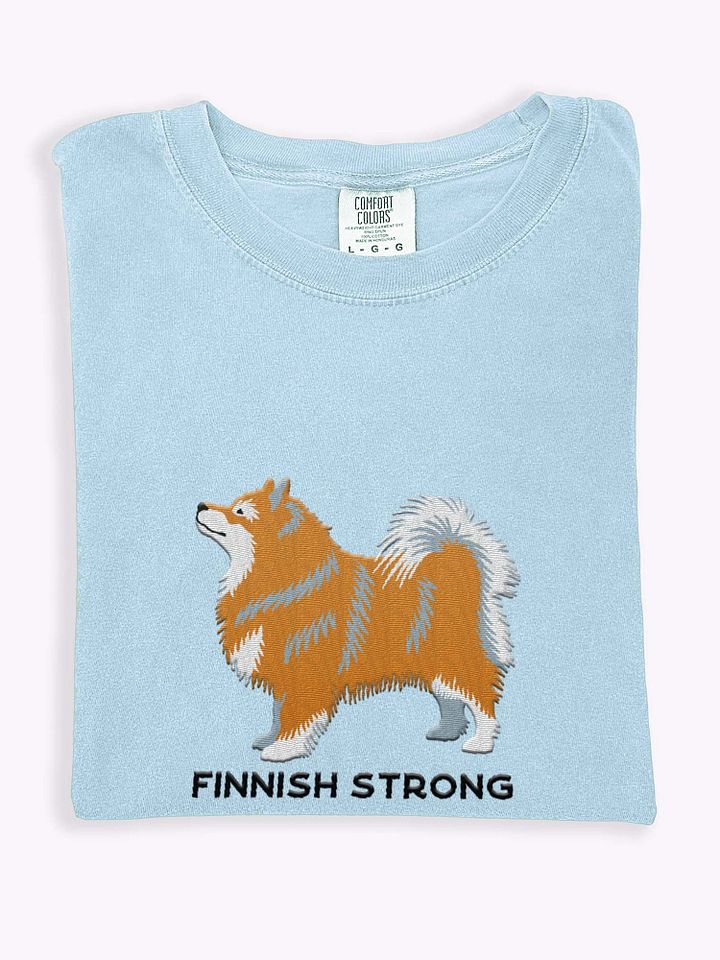 Finnish Strong T-Shirt(Embroidered) of a Finnish Lapphund(Fawn & White) product image (1)
