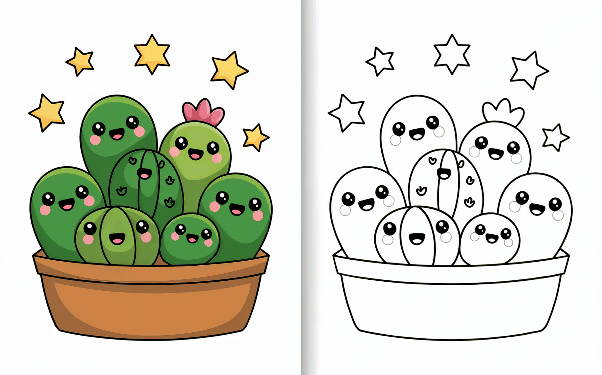 Cute Cactus Coloring Pages | 25+ Desert Plant Designs | Black & White + Colored Reference Pack product image (4)