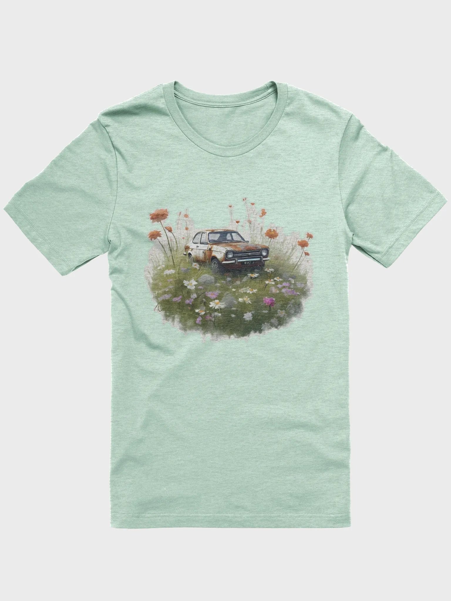 A rusty old Car in a field of flowers Supersoft T-Shirt product image (1)