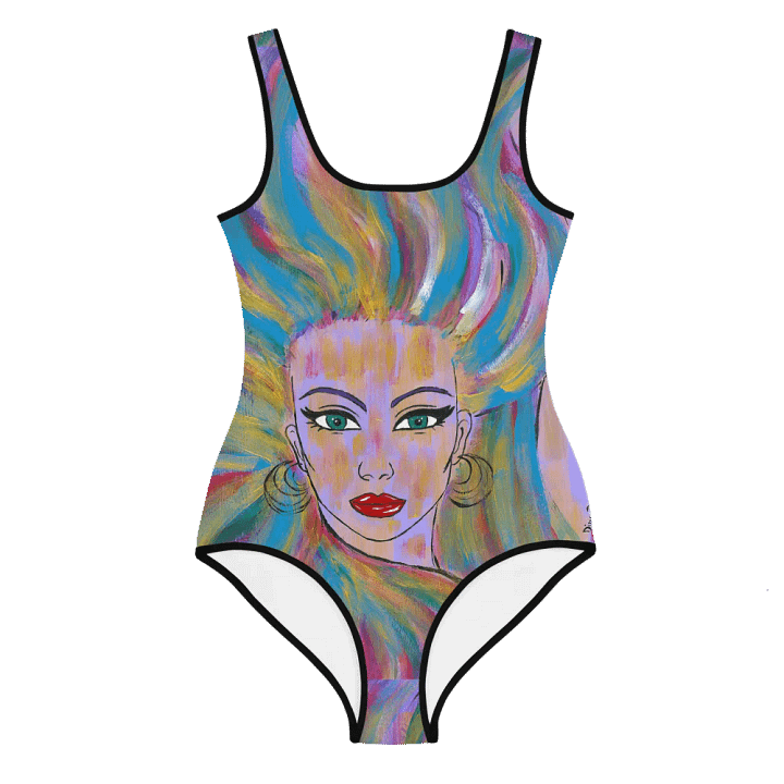 Girl with the colorful hair (art by Dina R.) acrylic painting picture - Youth Swimsuit product image (1)