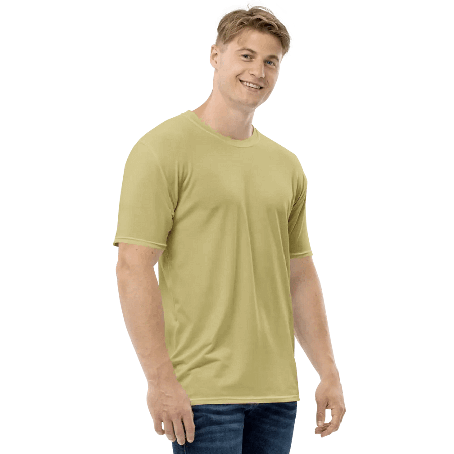 Plain Medium Yellow Soft Summer Men's Crewneck Polyester Heavyweight Premium T-Shirt by Treasure Pie product image (6)