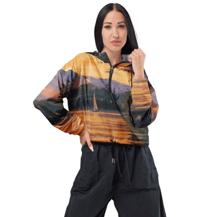 Sunset Lake Sailing, Women's Cropped Windbreaker product image (1)