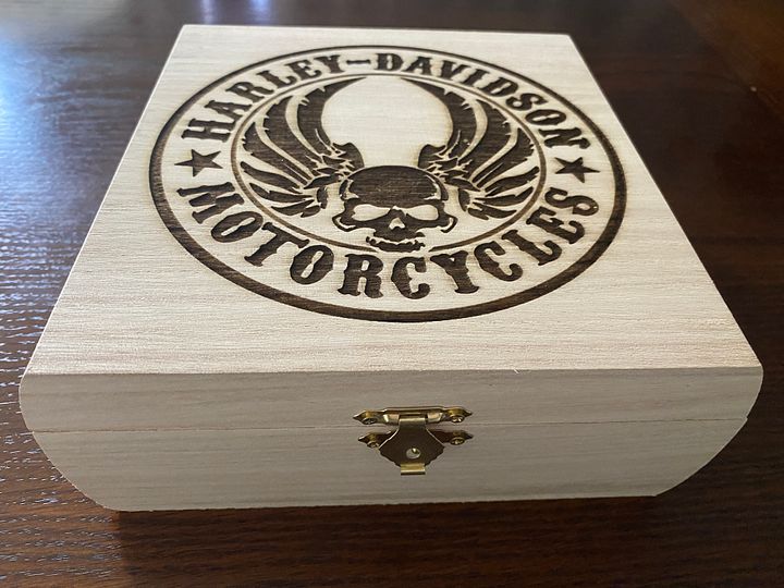 Wood Box Engraved with Harley-Davidson Logo. product image (1)