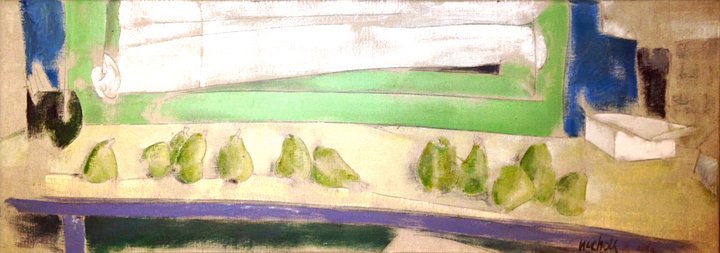 Twelve Pears on a Studio Bench (1986) on canvas (20" x 60") product image (2)