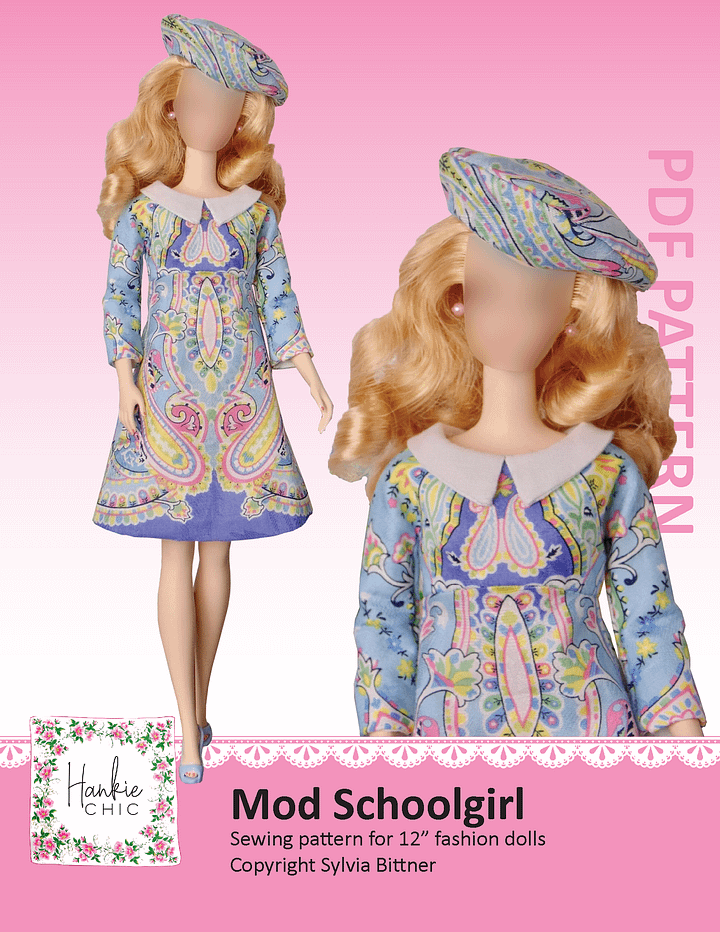 Mod Schoolgirl sewing pattern for 12" fashion dolls product image (1)