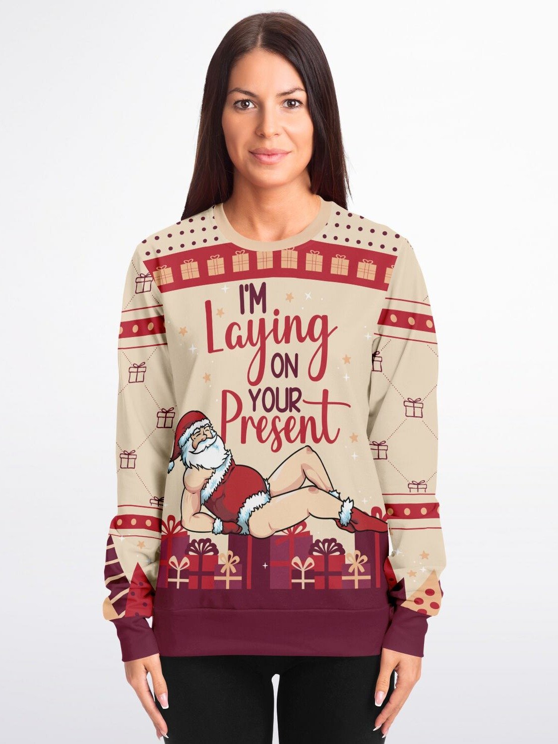 Naughty Santa Christmas Sweatshirt "I’m Laying On Your Present" | Funny Holiday Sweater for Parties | Playful & Festive Gift for Men & Women product image (1)