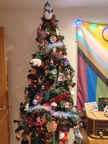 🎄 I'm so glad the Ghost that I live with, loves fun, colour and Christmas like me 😍💜🎄#colourfultree #christmastree🎄 #christma...