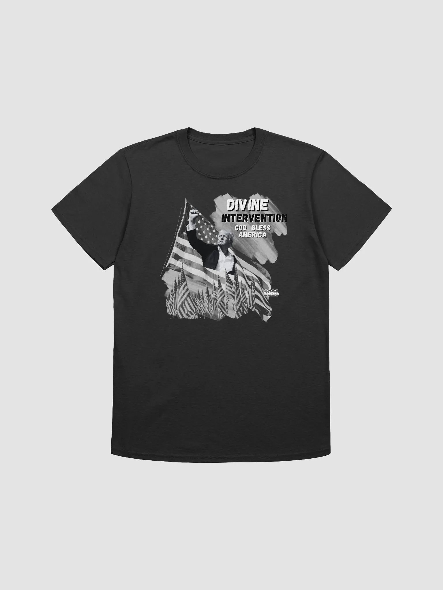 Trump shooting tee By divine interveniton iconic vintage design in black and white to wear and keep product image (1)