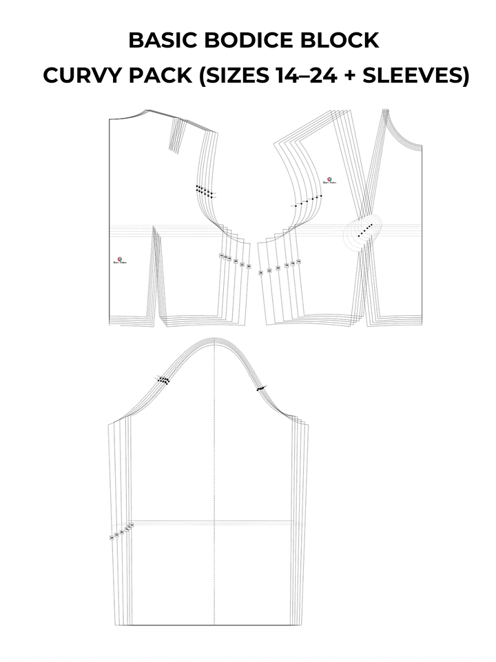 Curvy Bodice Block Sewing Pattern With Sleeves: Size UK 14-24 (PDF Printable) product image (1)