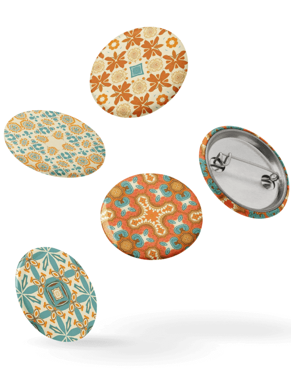 Set of 5 Retro Style Pattern Pins ~ Tan, Teal and Orange Palette product image (5)