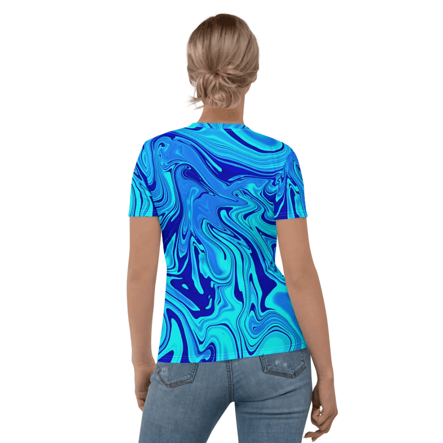 Women's Crew Neck Tshirt - Light and Dark Blue Digital Fluid Art product image (3)