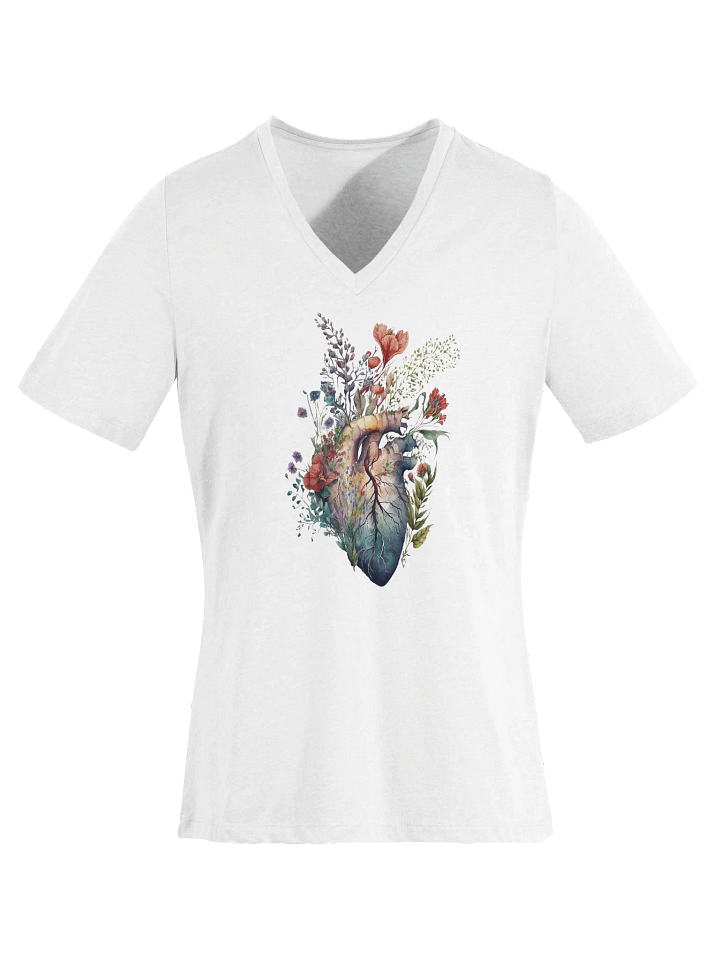 Floral Heart V-Neck T-Shirt – Watercolor Botanical Anatomy product image (1)