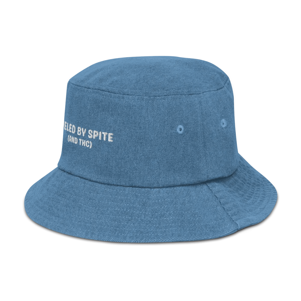 FUELED BY SPITE (white thread) embroidered denim bucket hat product image (26)