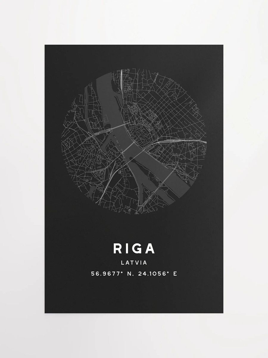 Riga Street Map Poster – Black Minimalist Circular City Art product image (3)