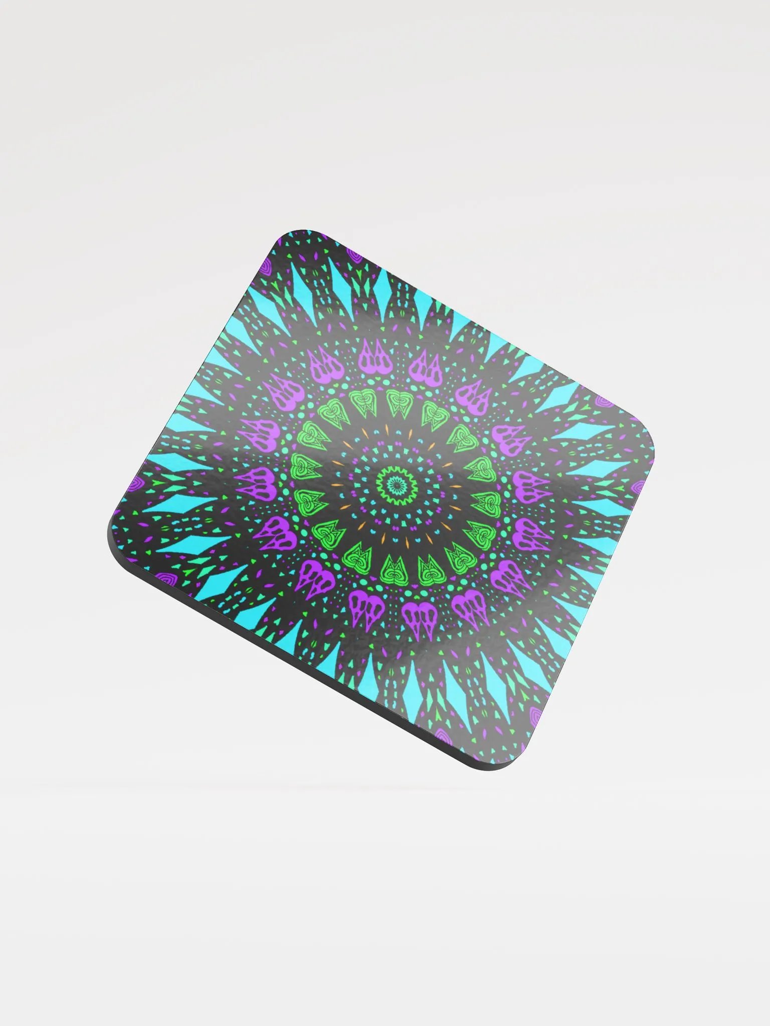 Weird Twisted Skulls Cork-Back Beverage Coaster, Odd Trippy Kaleidoscope Art product image (3)
