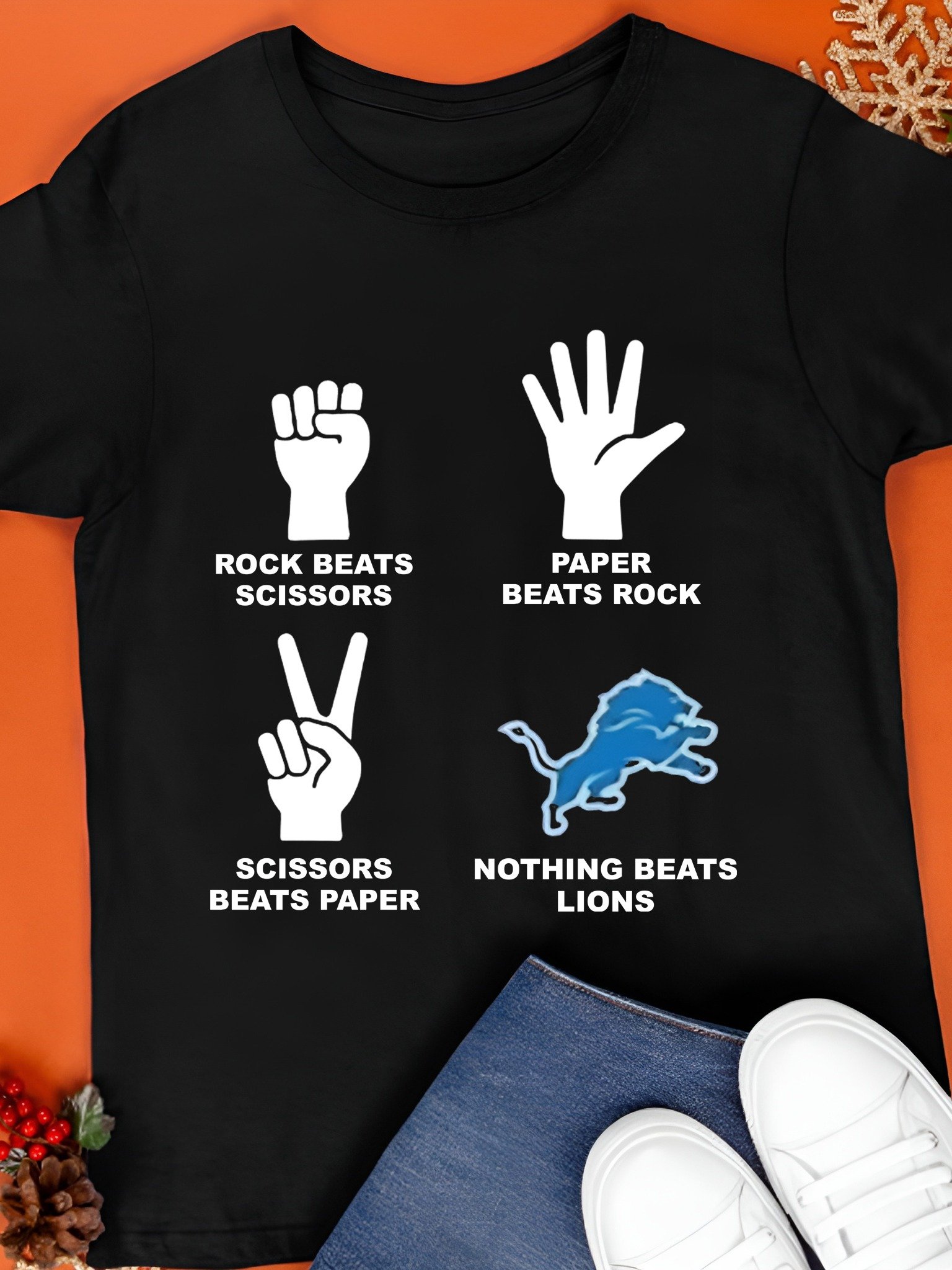 Rock Beats Scissors Paper Beats Rock Scissors Beats Paper Nothing Beats Detroit Lions Shirt product image (1)