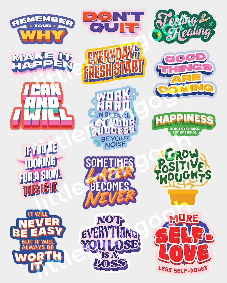 22 Typographic Sticker Design Bundle - Instant Digital Download product image (2)