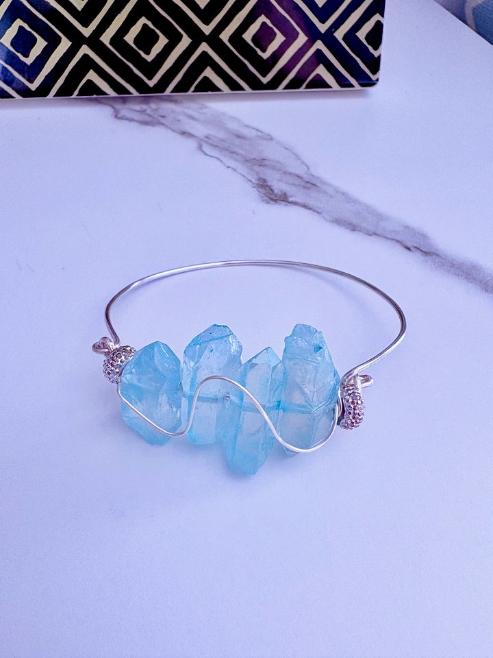 Handmade 7.5" Wire Wrapped Bracelet | Light Pink Crystals | Coastal Charm Jewelry by Monique Faella Designs™ | MFD-00196 product image (1)