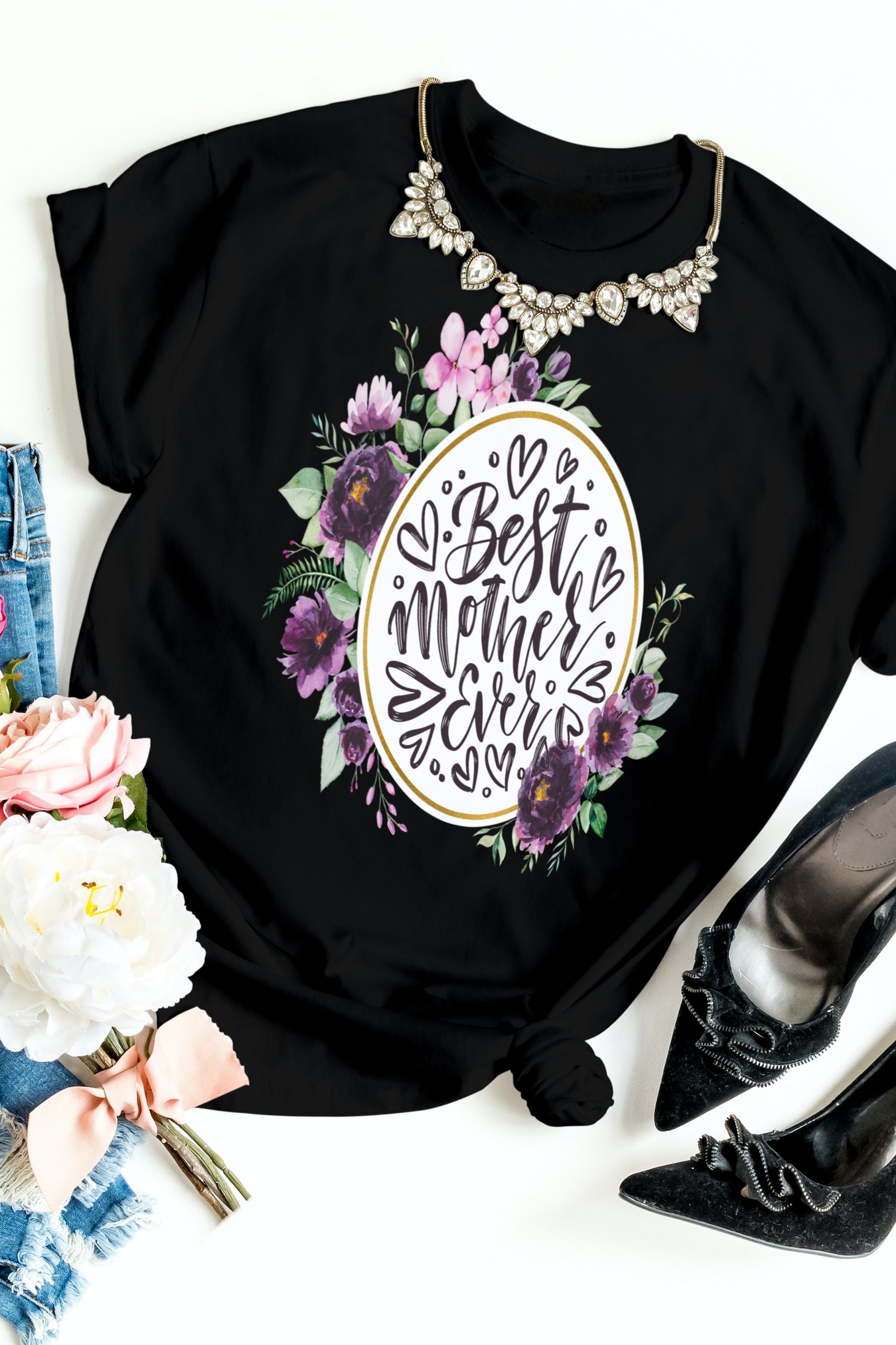 Mothers Day Floral Wreath Best Mother Ever T-Shirt product image (1)