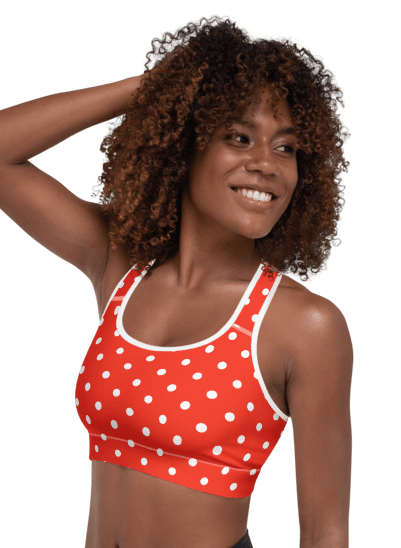 White Polka Dots on Red Padded Sports Bra product image (2)
