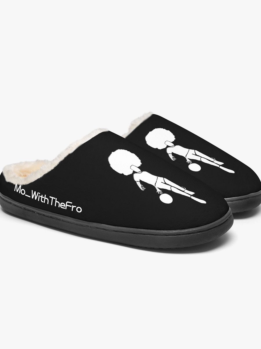 Mo_WithTheFro Black fluffy slippers, white logo product image (5)