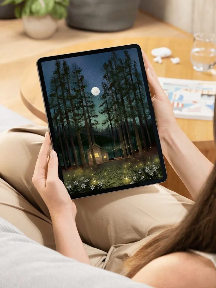 Cabin in the Woods Under a Full Moon Wallpaper and Animated Screensaver product image (2)