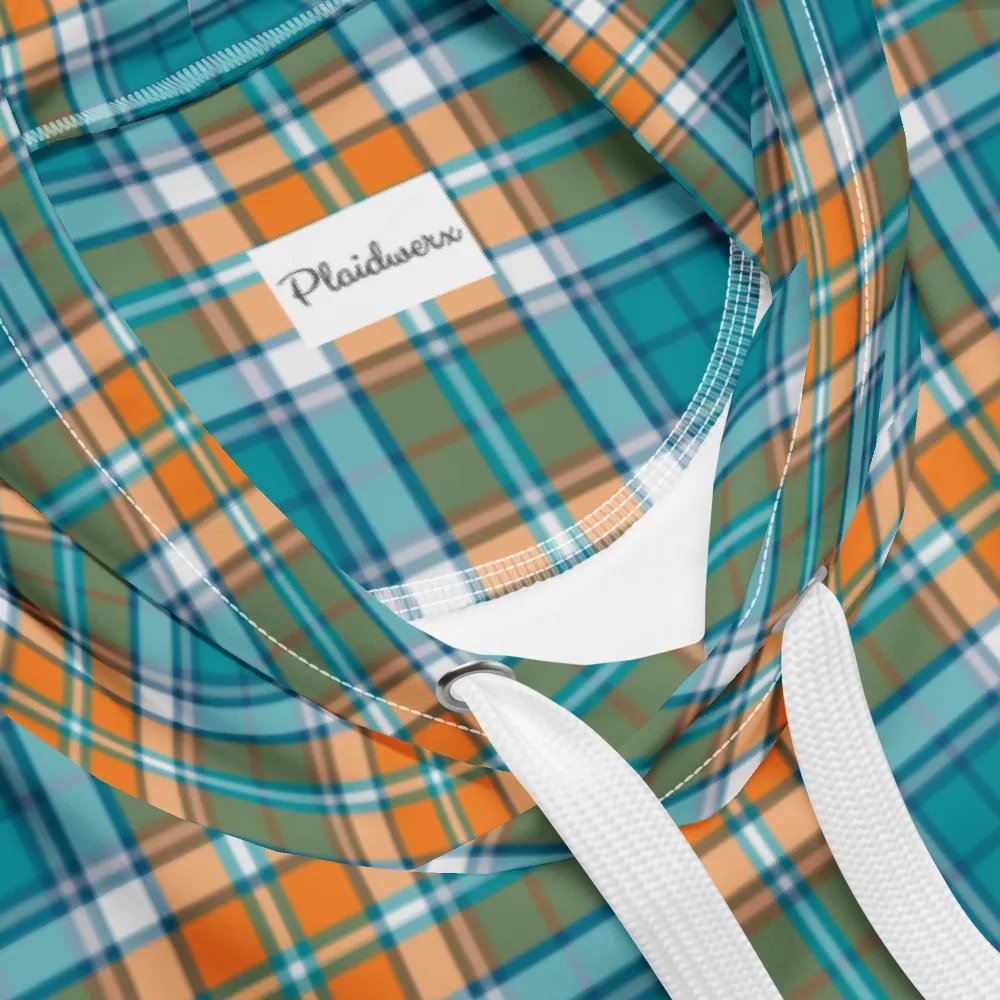 Turquoise and Orange Sporty Plaid Hoodie product image (10)
